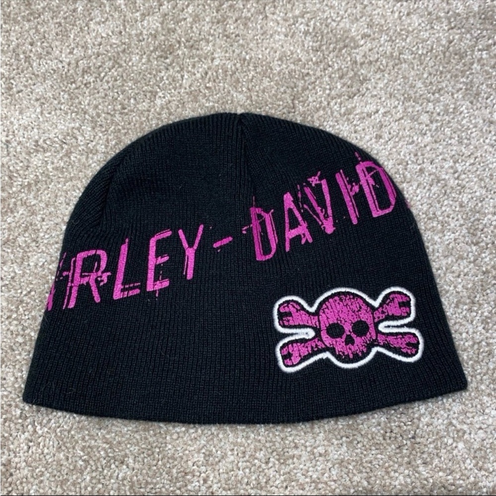 Harley-Davidson Black And Pink‎ Skull Beanie Size Kids 4-6X